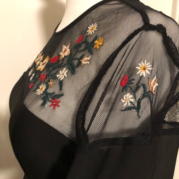 Forever 21 Black Floral Embroidered Bell Sleeve Dress - Picture 8 of 13